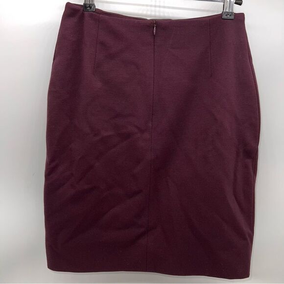 Akris Punto Pencil Skirt in Black Cherry (Purple) w/Vegan Leather Front Panel-4 - Picture 4 of 12